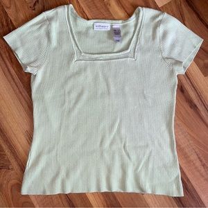 Villager L Women Square Neck Light Green Ribbed Top